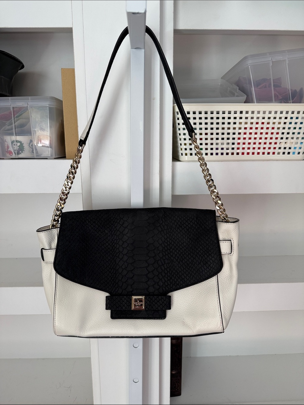 Kate Spade Montrose Place Shantel Leather Shoulder Bag Cement Black Snakeskin